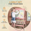 Art Easel for Kids with Paper Roll, Blackboard, Whiteboard, Storage, Pink